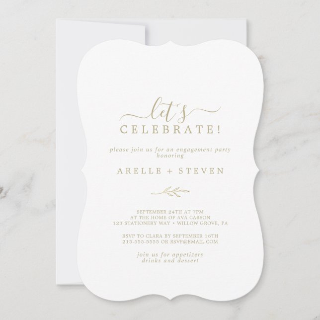 Minimal Leaf | Gold Let's Celebrate Invitation (Front)