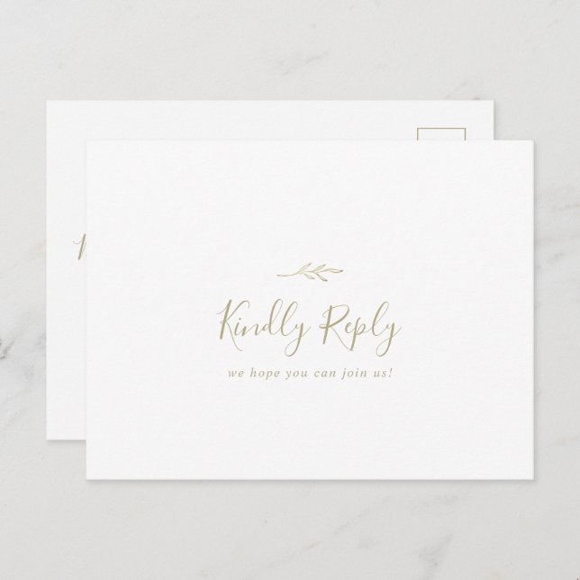 Minimal Leaf Gold Menu Choice RSVP Postcard (Front/Back)