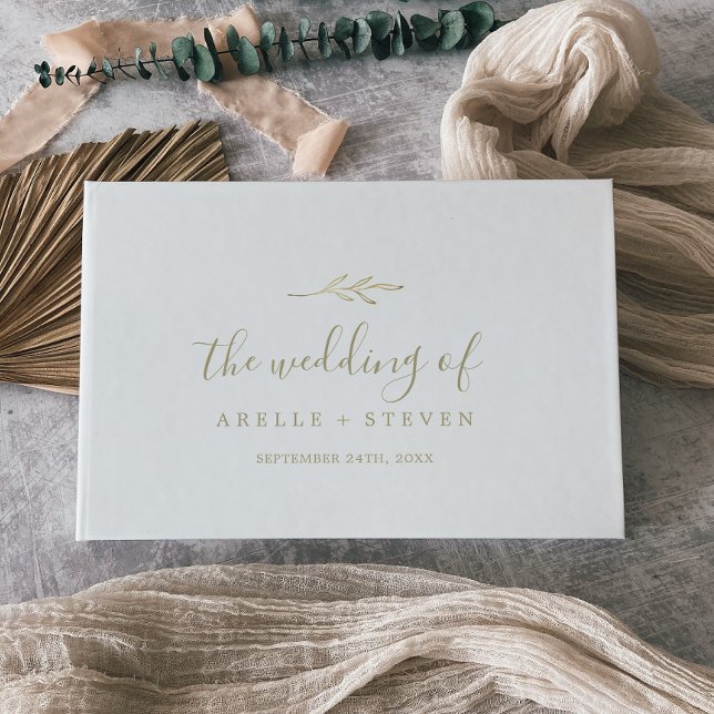 Minimal Leaf | Gold Monogram Back Wedding Guest Book (Creator Uploaded)