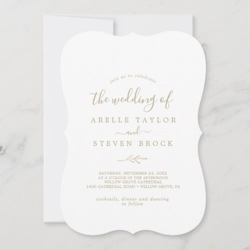 Minimal Leaf  Gold Monogram Back Wedding Invitation