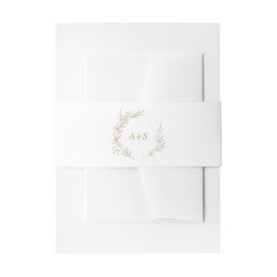 Minimal Leaf Gold Monogram Wedding Invitation Belly Band