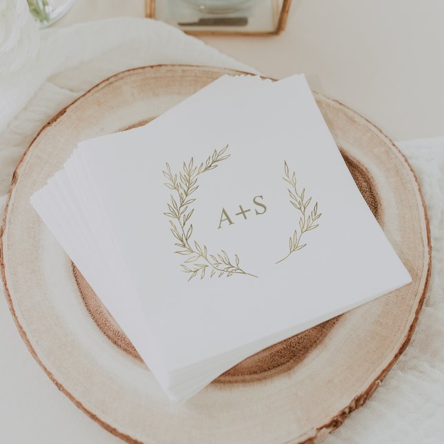 Minimal Leaf | Gold Monogram Wedding Napkins (Creator Uploaded)
