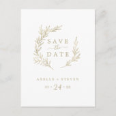 Minimal Leaf | Gold Save the Date Invitation Postcard (Front)