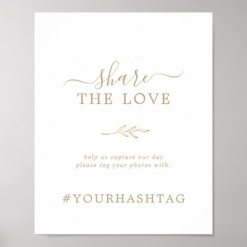 Minimal Leaf  Gold Share The Love Hashtag Sign