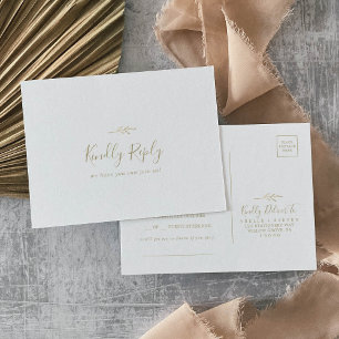 Minimal Leaf Gold Song Request RSVP Postcard