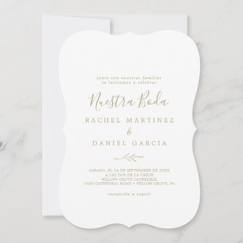 Minimal Leaf  Gold Spanish Nuestra Boda Invitation