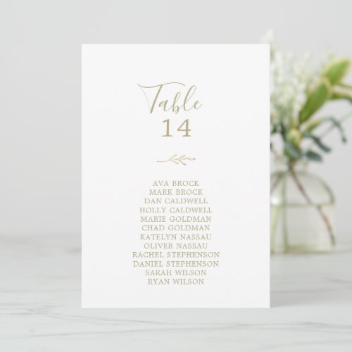 Minimal Leaf Gold Table Number Seating Chart Cards