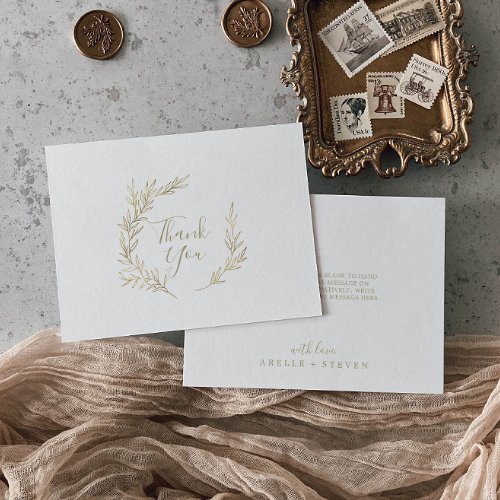 Minimal Leaf  Gold Thank You Card