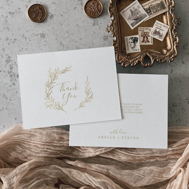 Minimal Leaf | Gold Thank You Card (Creator Uploaded)