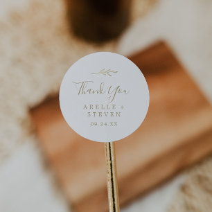 Minimal Leaf   Gold Thank You Favor Sticker