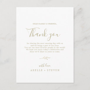 Minimal Leaf Gold Thank You Reception Card
