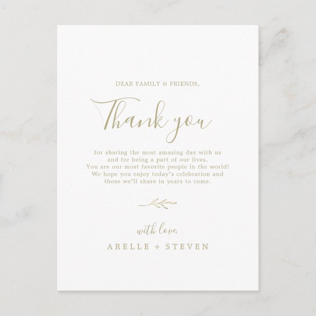 Minimal Leaf | Gold Thank You Reception Card (Front)