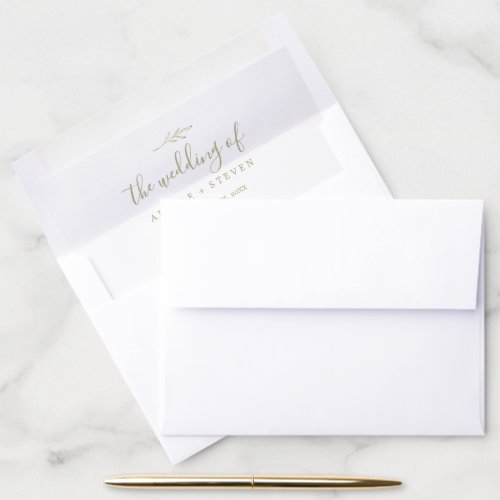Minimal Leaf  Gold Wedding Envelope Liner