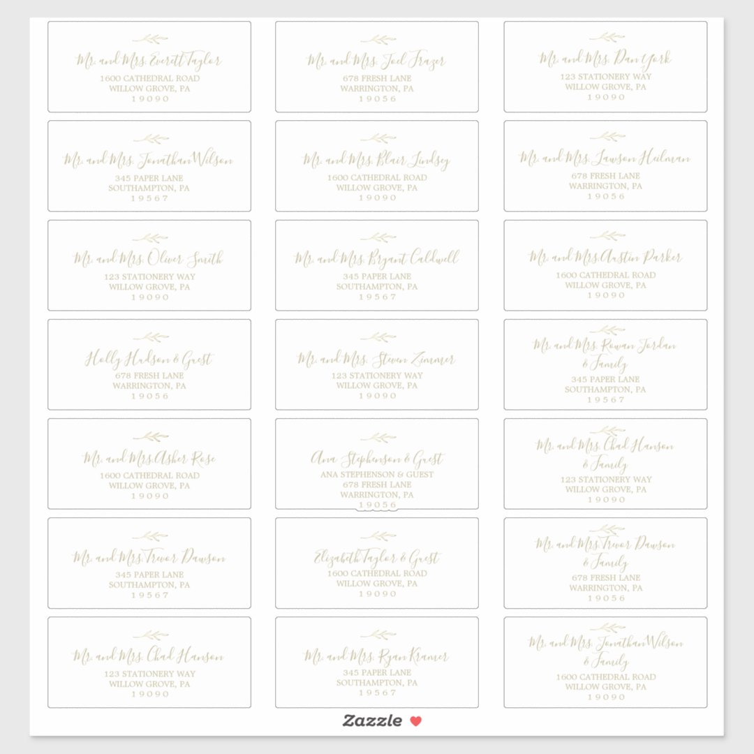 Minimal Leaf Gold Wedding Guest Address Labels Zazzle
