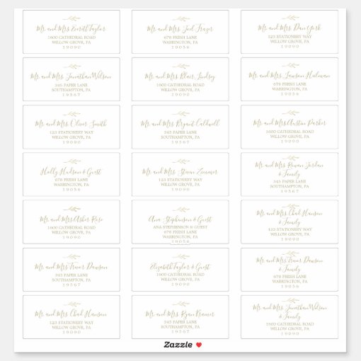 Minimal Leaf | Gold Wedding Guest Address Labels | Zazzle