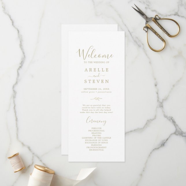 Minimal Leaf | Gold Wedding Program (Front/Back In Situ)