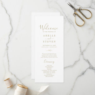 Minimal Leaf Gold Wedding Program