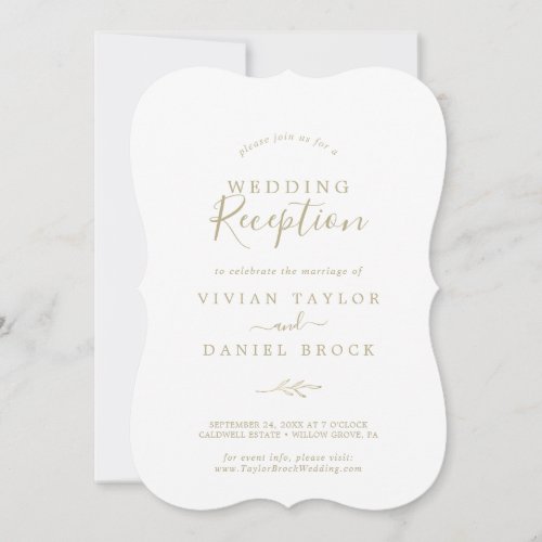 Minimal Leaf  Gold Wedding Reception Invitation
