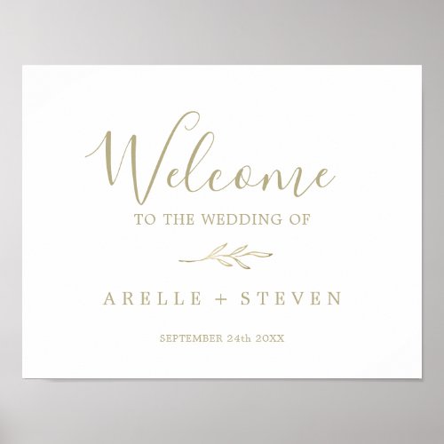 Minimal Leaf  Gold Wedding Welcome Poster