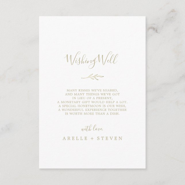 Minimal Leaf Gold Wedding Wishing Well Card (Front)