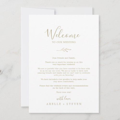 Minimal Leaf Gold Welcome Letter  Itinerary