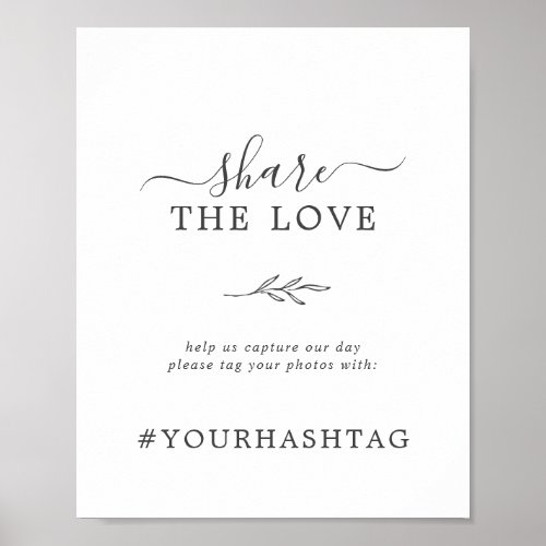 Minimal Leaf  Gray Share The Love Hashtag Sign