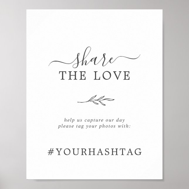 Minimal Leaf | Gray Share The Love Hashtag Sign (Front)