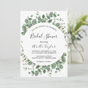 Minimal Leaf Green Flower Bridal Shower Invitation