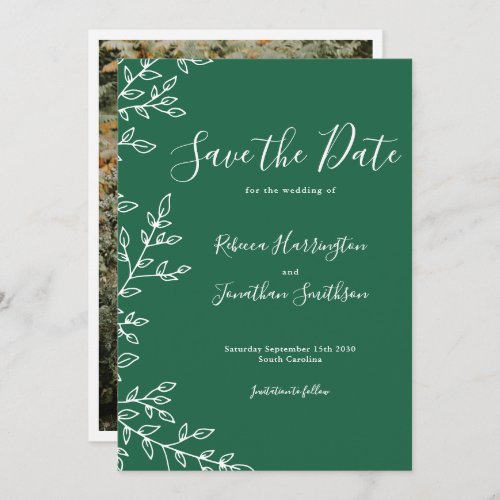 Minimal Leaf Green Wedding Save The Date Invitation