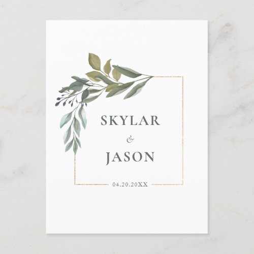 Minimal Leaf Greenery  Gold Geometric Terrarium Postcard