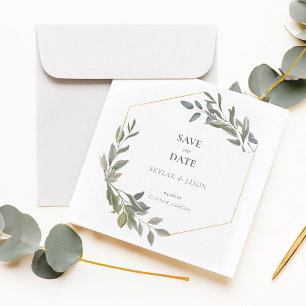 Minimal Leaf Greenery & Gold Geometric Terrarium Save The Date