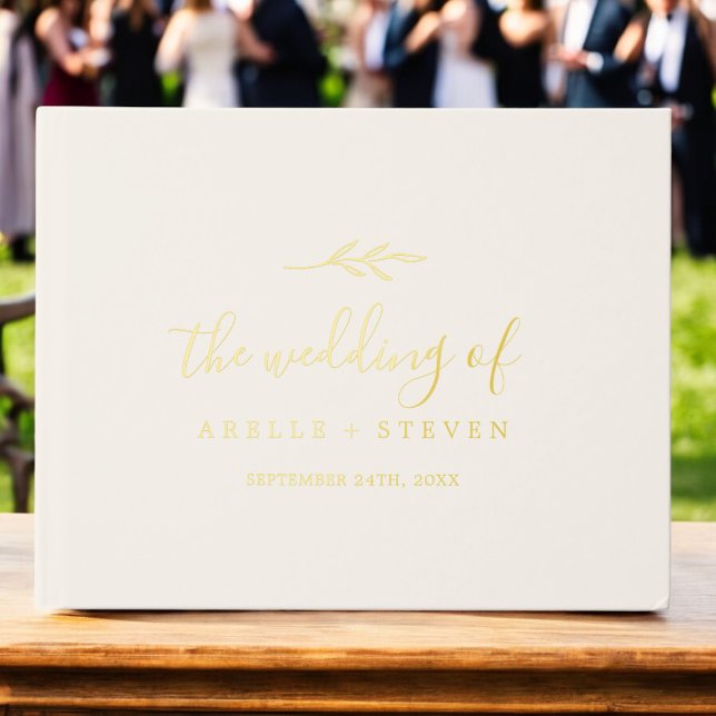 Minimal Leaf Ivory Gold Foil Monogram Back Wedding Foil Guest Book (Minimal Leaf Ivory Gold Foil Monogram Back Wedding Foil Guest Book)