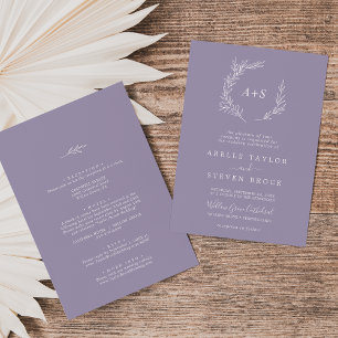 Minimal Leaf Lavender All In One Wedding Invitation