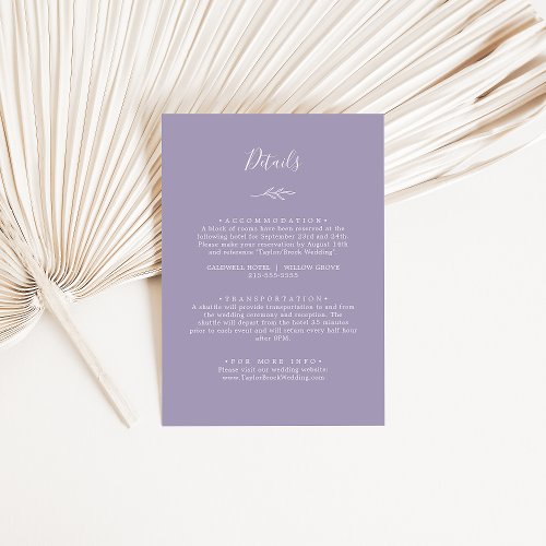 Minimal Leaf  Lavender Details Enclosure Card