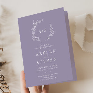 Minimal Leaf Lavender Folded Wedding Program