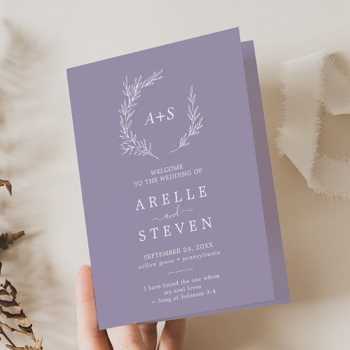 Minimal Leaf  Lavender Folded Wedding Program