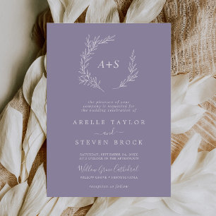 Minimal Leaf Lavender Formal Monogram Wedding Invitation