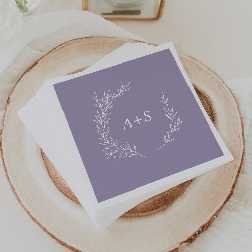 Minimal Leaf  Lavender Monogram Wedding Napkins