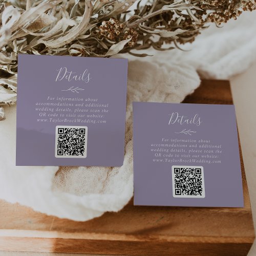 Minimal Leaf  Lavender QR Code Wedding Details Enclosure Card
