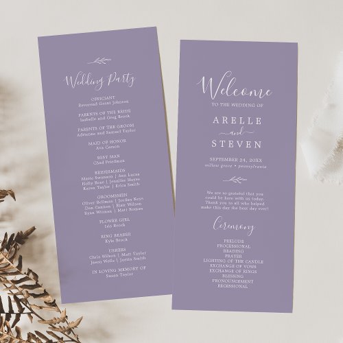 Minimal Leaf  Lavender Wedding Program