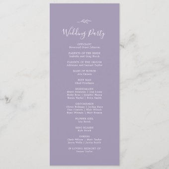 Minimal Leaf | Lavender Wedding Program | Zazzle