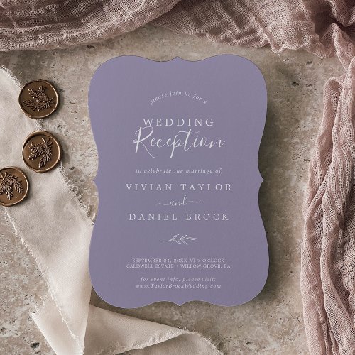 Minimal Leaf  Lavender Wedding Reception Invitation