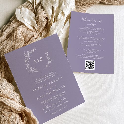 Minimal Leaf  Lavender Weekend Events Wedding Invitation