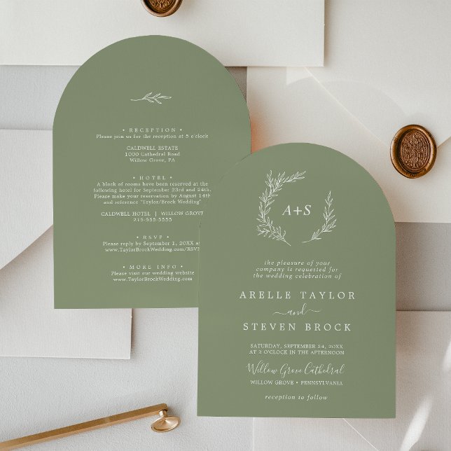 Minimal Leaf | Light Sage Arch All In One Wedding Invitation (Minimal Leaf | Light Sage Arch All In One Wedding Invitation)