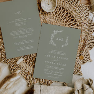 Minimal Leaf   Light Sage Green All In One Wedding Invitation