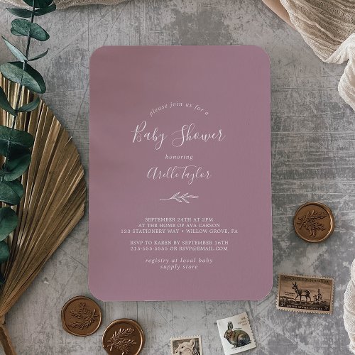 Minimal Leaf  Mauve Baby Shower Invitation