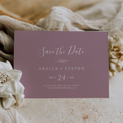 Minimal Leaf  Mauve Horizontal Save The Date