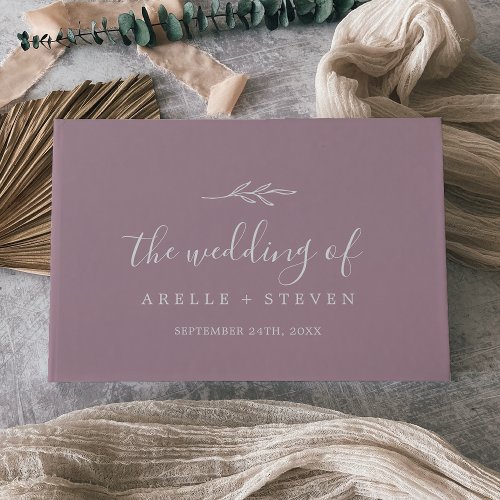 Minimal Leaf  Mauve Monogram Back Wedding Guest Book