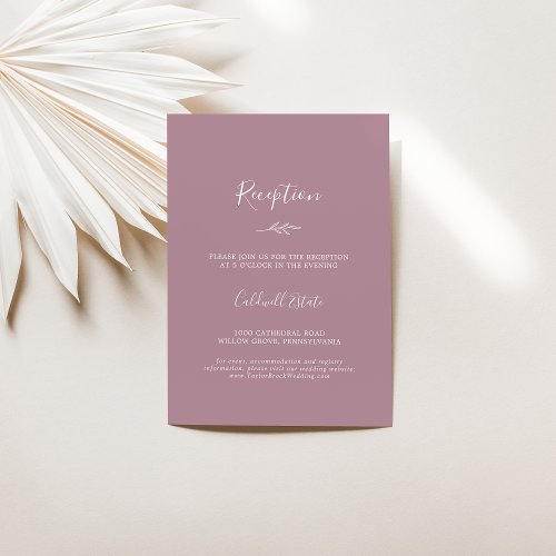 Minimal Leaf  Mauve Reception Enclosure Card