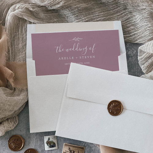 Minimal Leaf | Mauve Wedding Envelope Liner